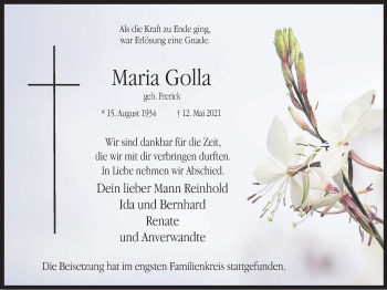 Traueranzeige von Maria Golla von Ruhr Nachrichten und Dorstener Zeitung