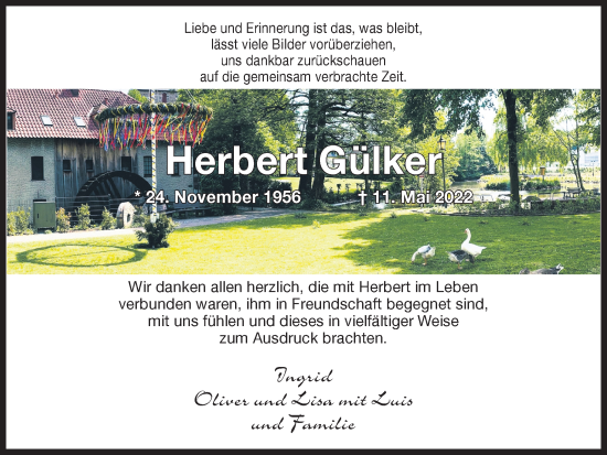 Traueranzeige von Herbert Gülker von Ruhr Nachrichten und Dorstener Zeitung