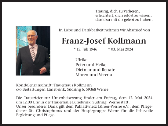 Traueranzeige von Franz-Josef Kollmann von Ruhr Nachrichten