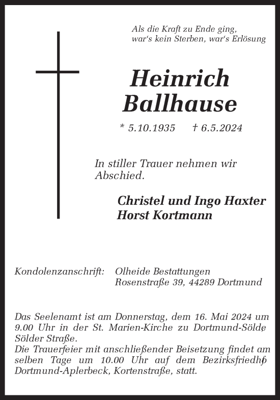Traueranzeige von Heinrich Ballhause 