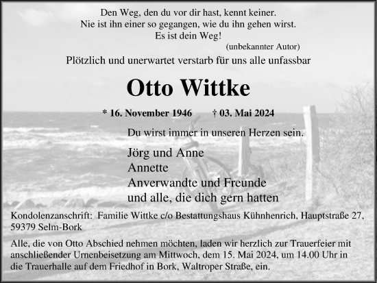 Traueranzeige von Otto Wittke von Ruhr Nachrichten